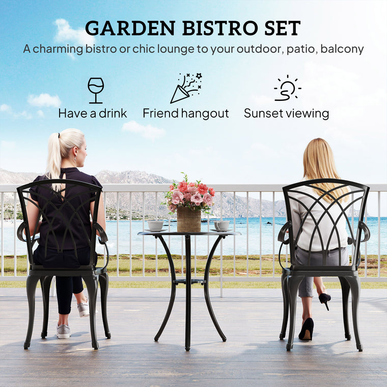 Brown 3-Piece Cast Aluminum Bistro Set with Umbrella Hole