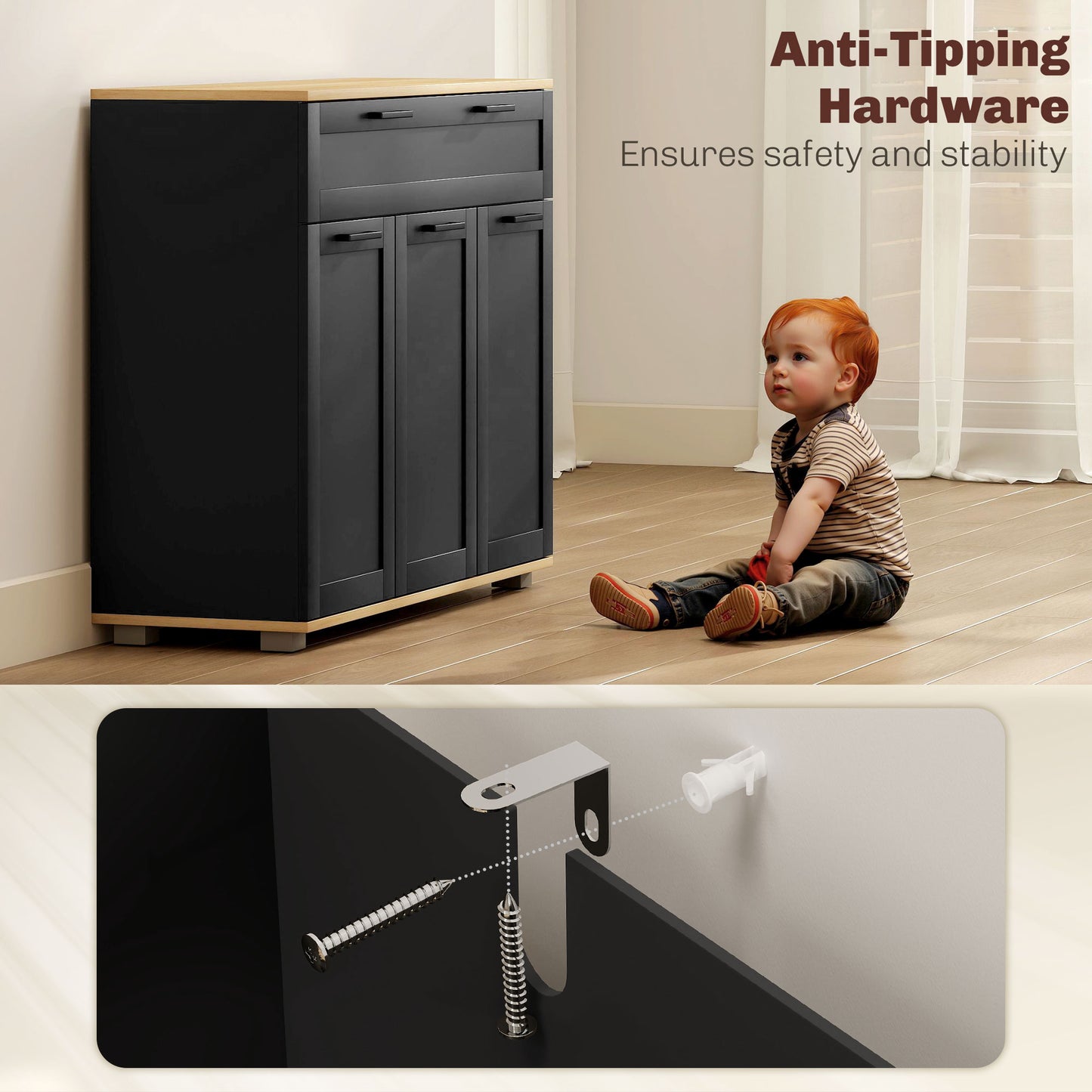 Sideboard Buffet Cabinet, Modern 40" Coffee Bar Cabinet with Wide Drawer, 3 Doors and 2 Adjustable Shelves, Black