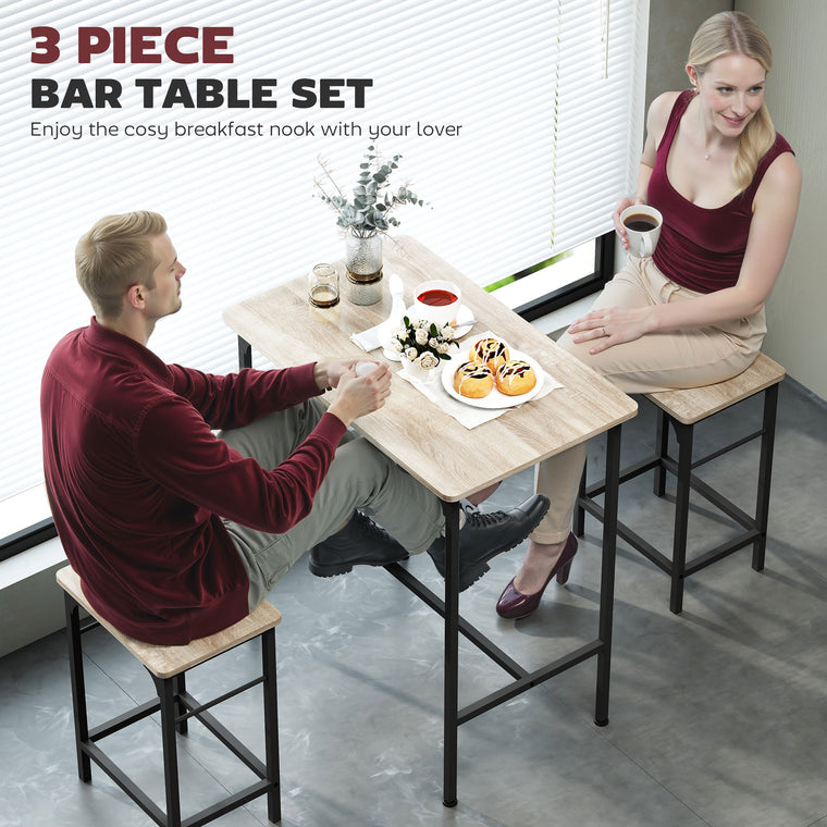 3-Piece Bar Table Set for 2 with Stools - Natural Wood