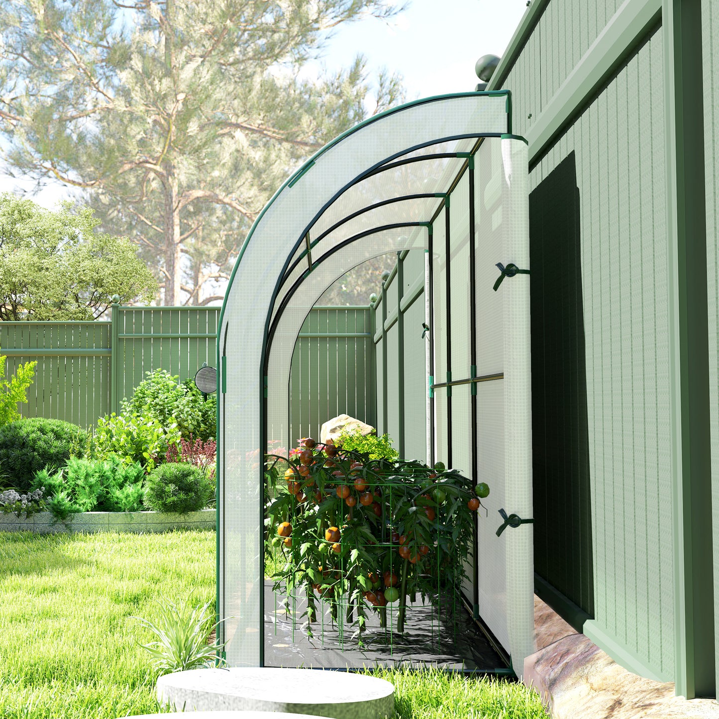 Walk-in Lean-to Greenhouse, Outdoor Gardening Green House with Zipper Roll-up Doors and Window