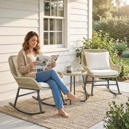 3-Piece Rocking Bistro Set with Glass Coffee Table