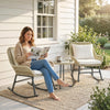 3 Piece Rocking Bistro Set Outdoor Patio Furniture Set with Cushions, Glass Coffee Table for Balcony, Cream White