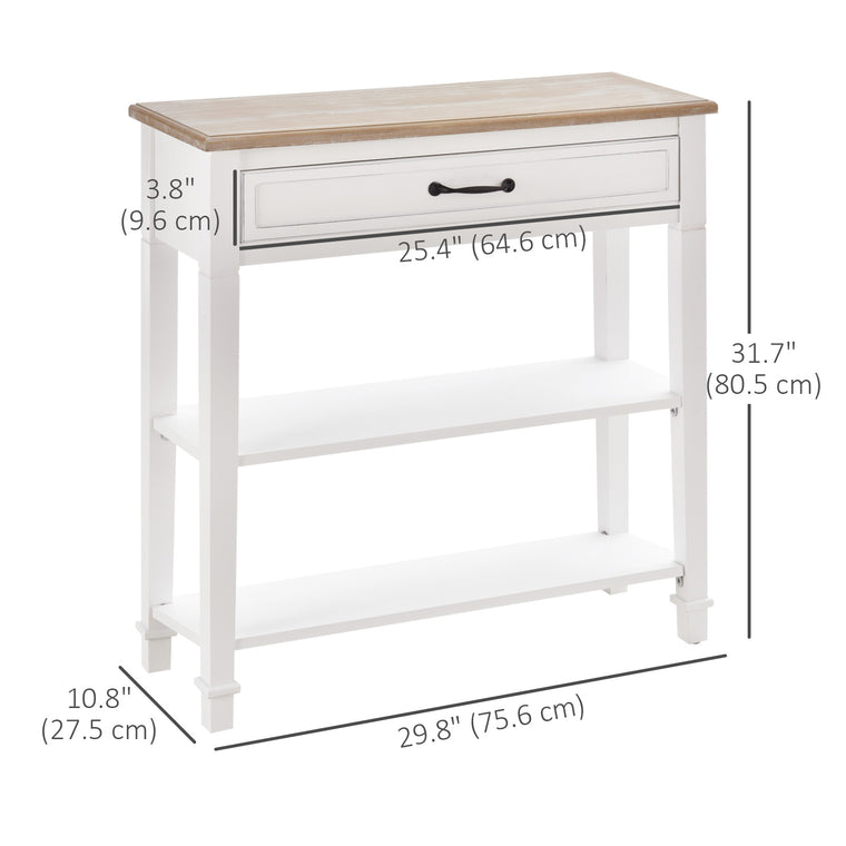 30" Narrow Console Table with Drawer - White
