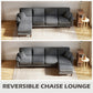 L-Shape Sofa, Modern Sectional Couch with Changeable Chaise Lounge, Pillows and Wooden Legs for Living Room, Dark Grey