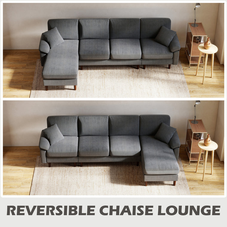 L-Shaped Sectional with Changeable Chaise & Pillows - Dark Grey