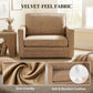 Accent Chair, Velvet-feel Fabric Armchair with Wide Seat, Spring Cushion, Solid Wood legs, Brown
