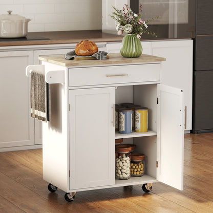 Mobile Kitchen Island Cart with Drawer - White