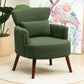Modern Accent Chair, Upholstered Armchair with Solid Wood Legs and Lumbar Pillow for Living Room, Green