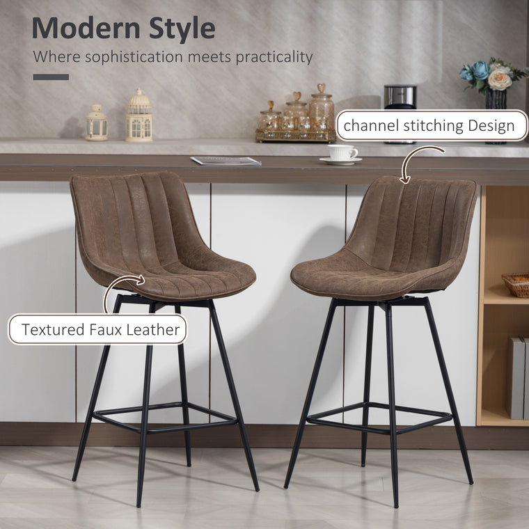 Counter Height PU Leather Bar Stools Set of 2 - Brown