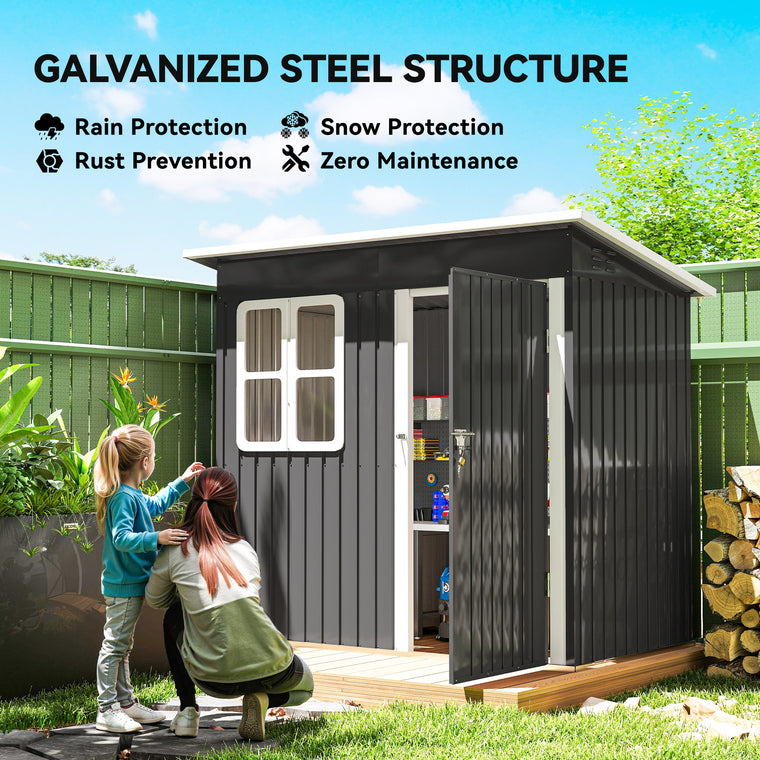 7' x 4' Galvanized Steel Garden Shed with Vents and Window