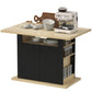 Kitchen Island Dining Table with Storage Cabinet, Large Tabletop for 4 People, 4-Door Cupboard & Shelves, Black