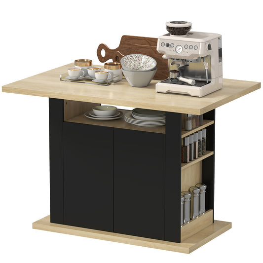 Kitchen Island Dining Table with Storage Cabinet - Black