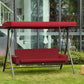 3 Person Porch Swing Bed, 2-in-1 Convertible Outdoor Patio Swing Chair Bench Hammock with Adjustable Canopy, Cushions, Pillows for Porch and Backyard, Red - Red