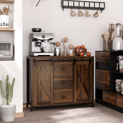 Industrial Buffet with Barn Doors and Drawers - Rustic Brown