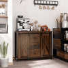 Industrial Buffet Cabinet, Kitchen Sideboard with Sliding Barn Doors, Three Drawers and Adjustable Shelves, Rustic Brown
