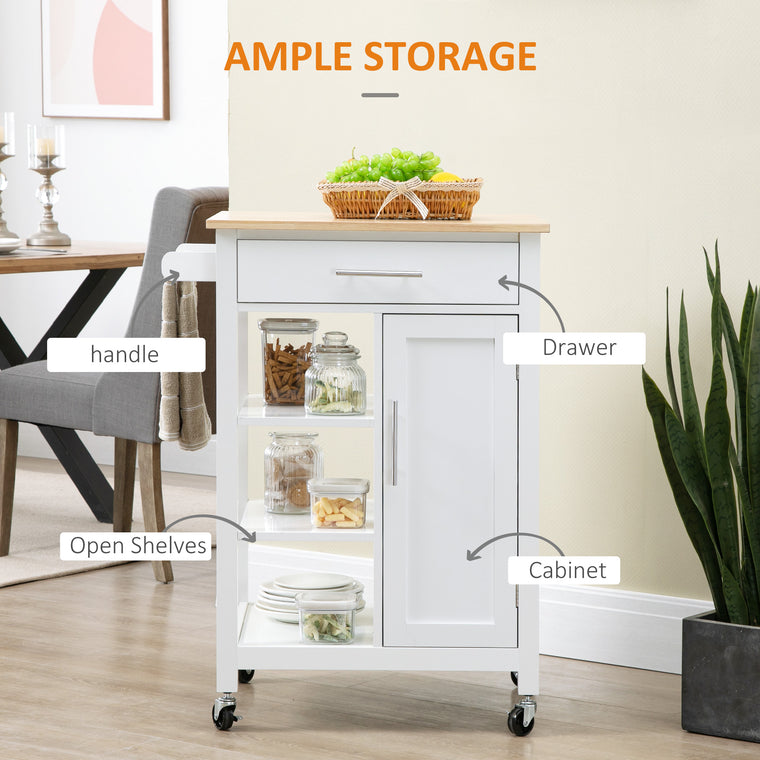 Compact Kitchen Island with Shelf and Drawer - White