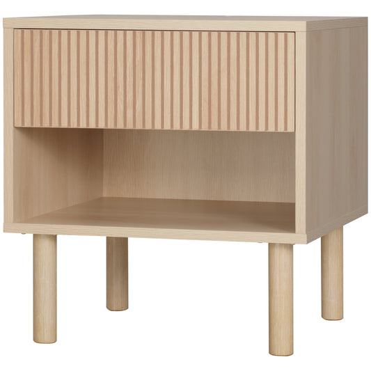 Bedside Table with Drawer and Open Shelf - Natural