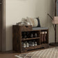Upholstered Shoe Storage Bench, Hallway Shoe Storage with Seat, Drawer, 3 Open Shelves for Entryway, Rustic Brown