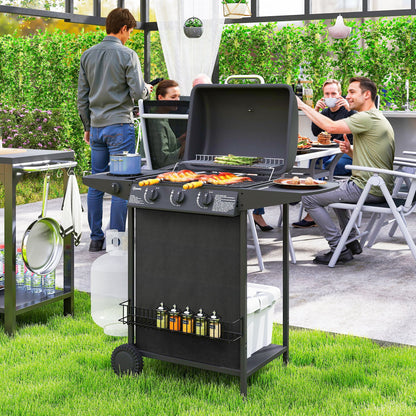 Black 3+1 Burner Propane Gas BBQ Grill with Side Burner
