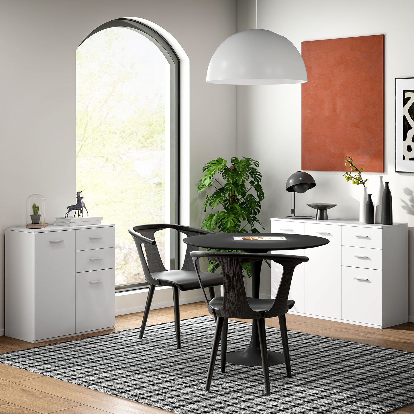 High Gloss Sideboard with 2 Drawers and 2 Doors, Buffet Cabinet with Adjustable Shelf, Coffee Bar Cabinet with Storage, White