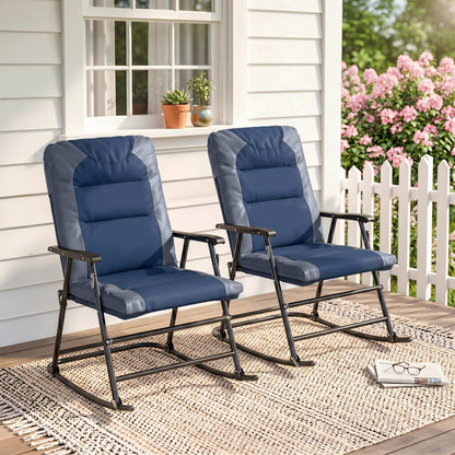 Navy Blue Folding Rocking Chair Set with Armrest
