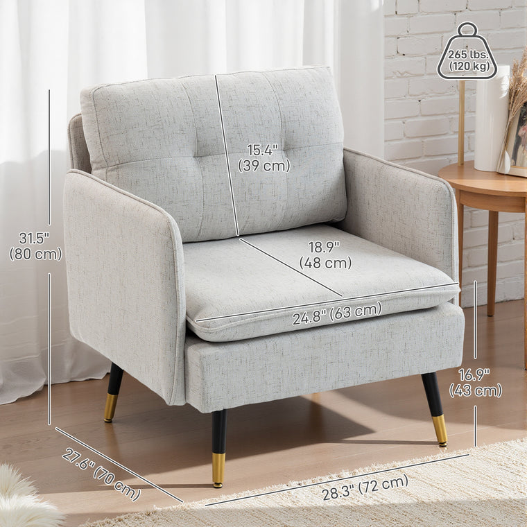 Upholstered Accent Chairs Set of 2 with Tufted Back - Cream White