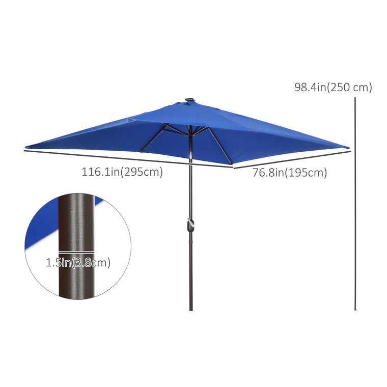 6.5x10ft Dark Blue Aluminum Market Parasol with Solar LEDs