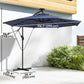 9.7ft Solar LED Cantilever Patio Umbrella with 32 LED Lights, Cross Base, Crank Handle, for Poolside, Deck, Dark Blue
