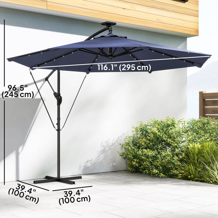 9.7ft Dark Blue Solar LED Cantilever Umbrella with Crank