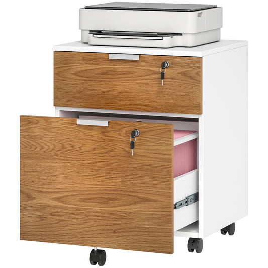 2-Drawer Lockable Filing Cabinet - White Wood