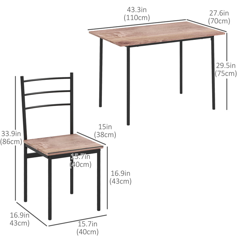 5-Piece Dining Set for 4 with Steel Frame - Oak