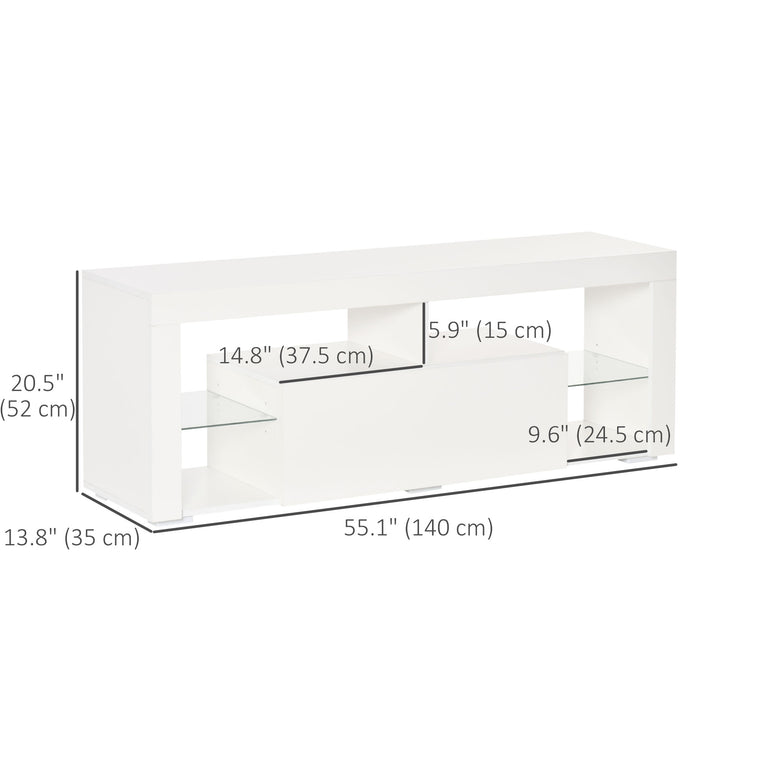 55" TV Stand with LED Lights and Storage - White