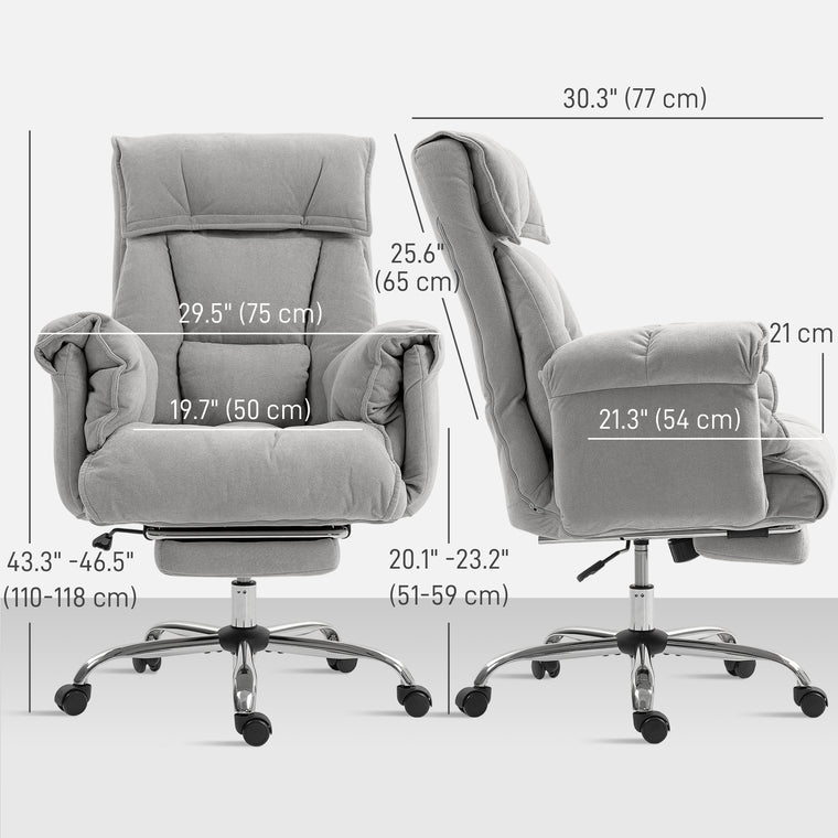 High Back Reclining Office Chair with Footrest - Light Grey