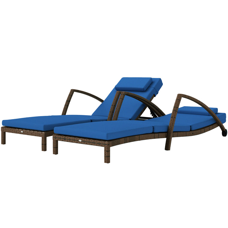 Wicker Chaise Lounge Chairs with Wheels, Set of 2