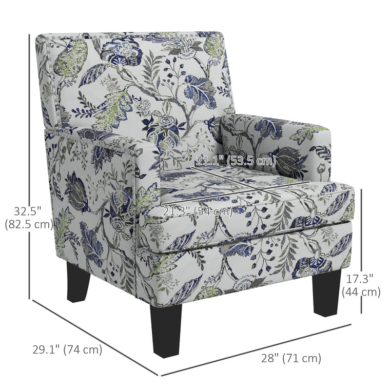 Floral Mid-Century Accent Chair with Nailhead Trim - Multicolour