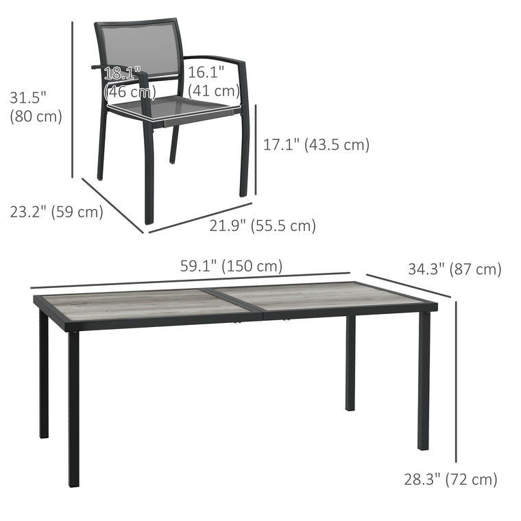 7-Piece Outdoor Dining Set with Stackable Mesh-Back Chairs