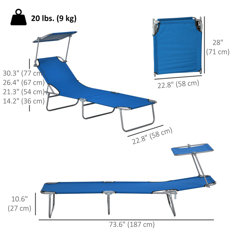 2-Piece Adjustable Folding Chaise Lounge with Sun Shade