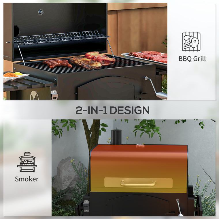 Black Charcoal Smoker with Adjustable Height & Folding Shelves