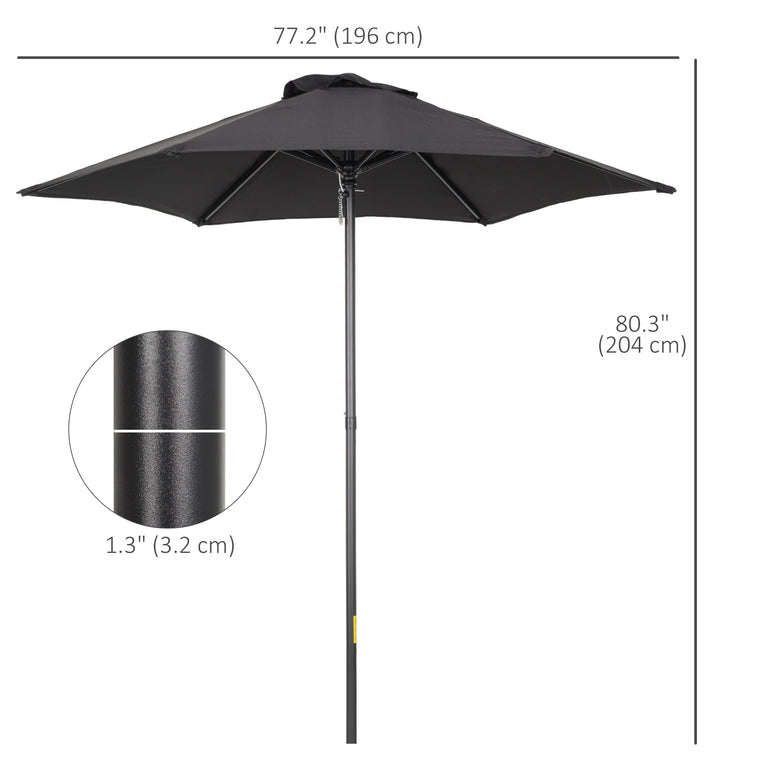 6.6FT Black Patio Umbrella with 6 Solid Ribs