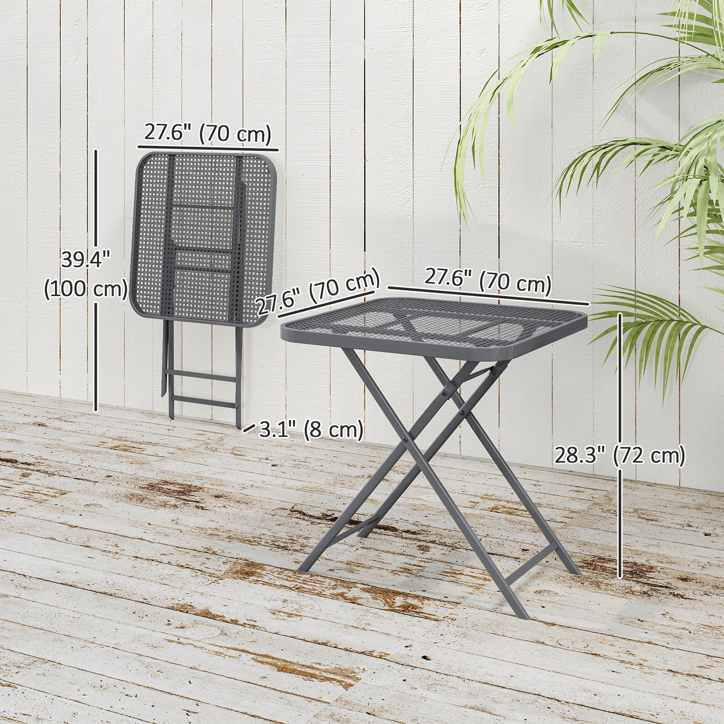 27.5" Square Outdoor Patio Table, Outdoor Folding Table with Grid Rattan-Like Top for Camping, Picnic, Black