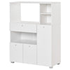 Compact Kitchen Pantry Cabinet with Microwave Stand - White
