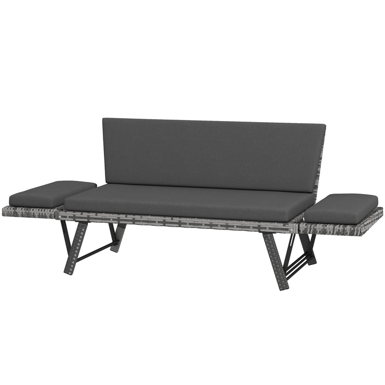 Convertible Wicker Loveseat Grey Patio Chaise Lounge