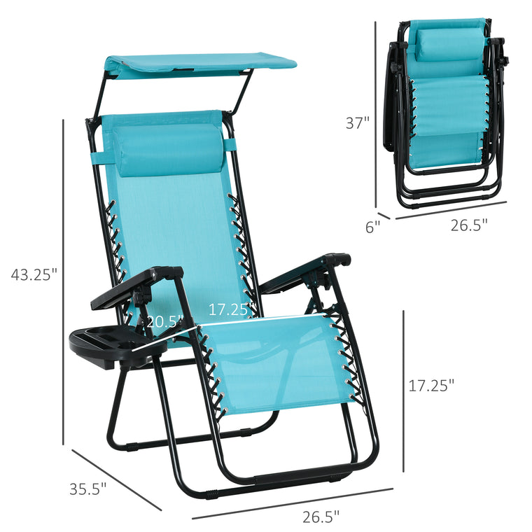 Sky Blue Zero Gravity Lounge Chair with Canopy Shade