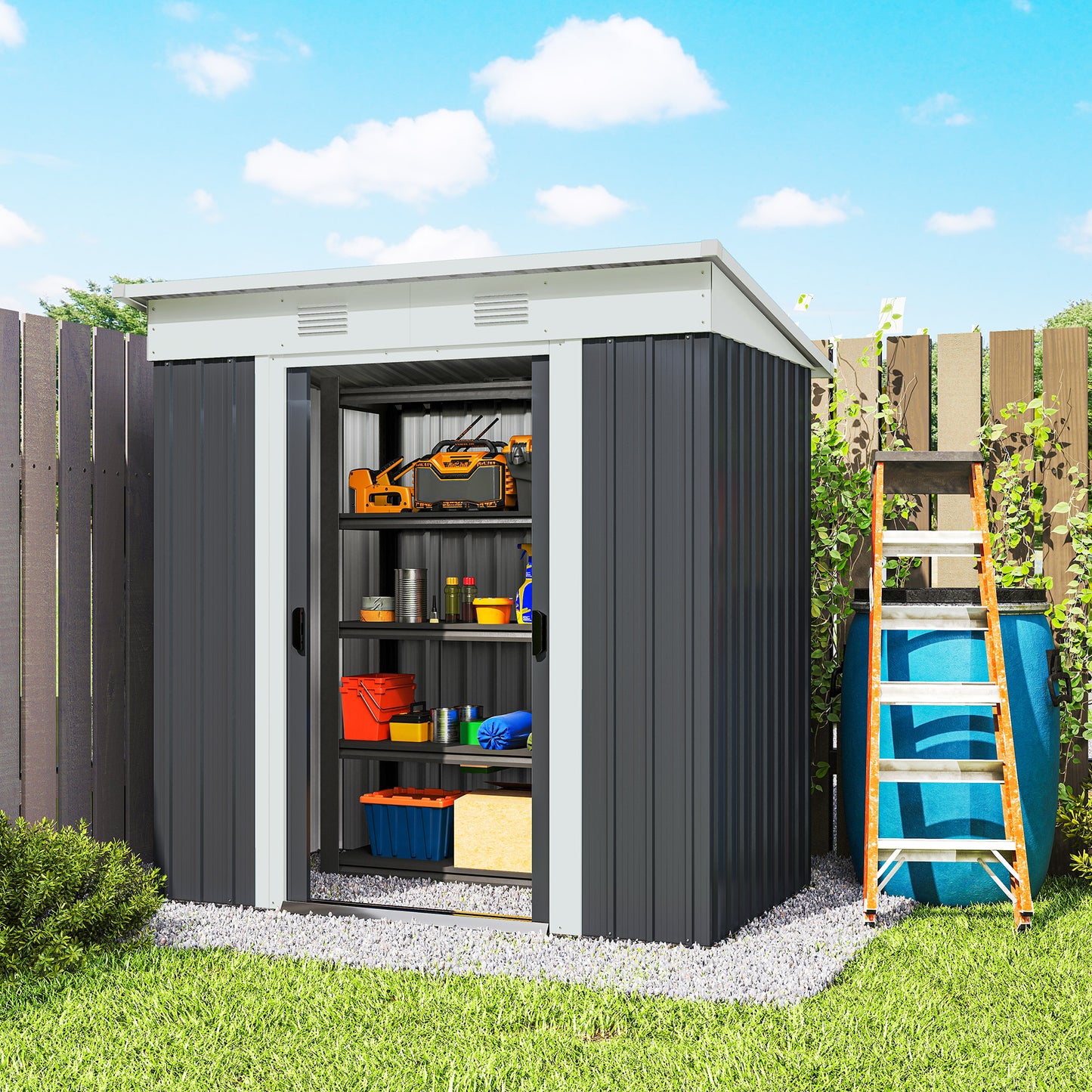 6' x 4' Outdoor Storage Shed, Metal Garden Tool Storage House Organizer with Lockable Sliding Doors and Vents for Backyard Patio Lawn, Charcoal Grey