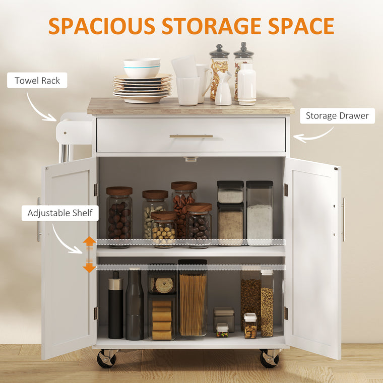 Mobile Kitchen Island Cart with Drawer - White