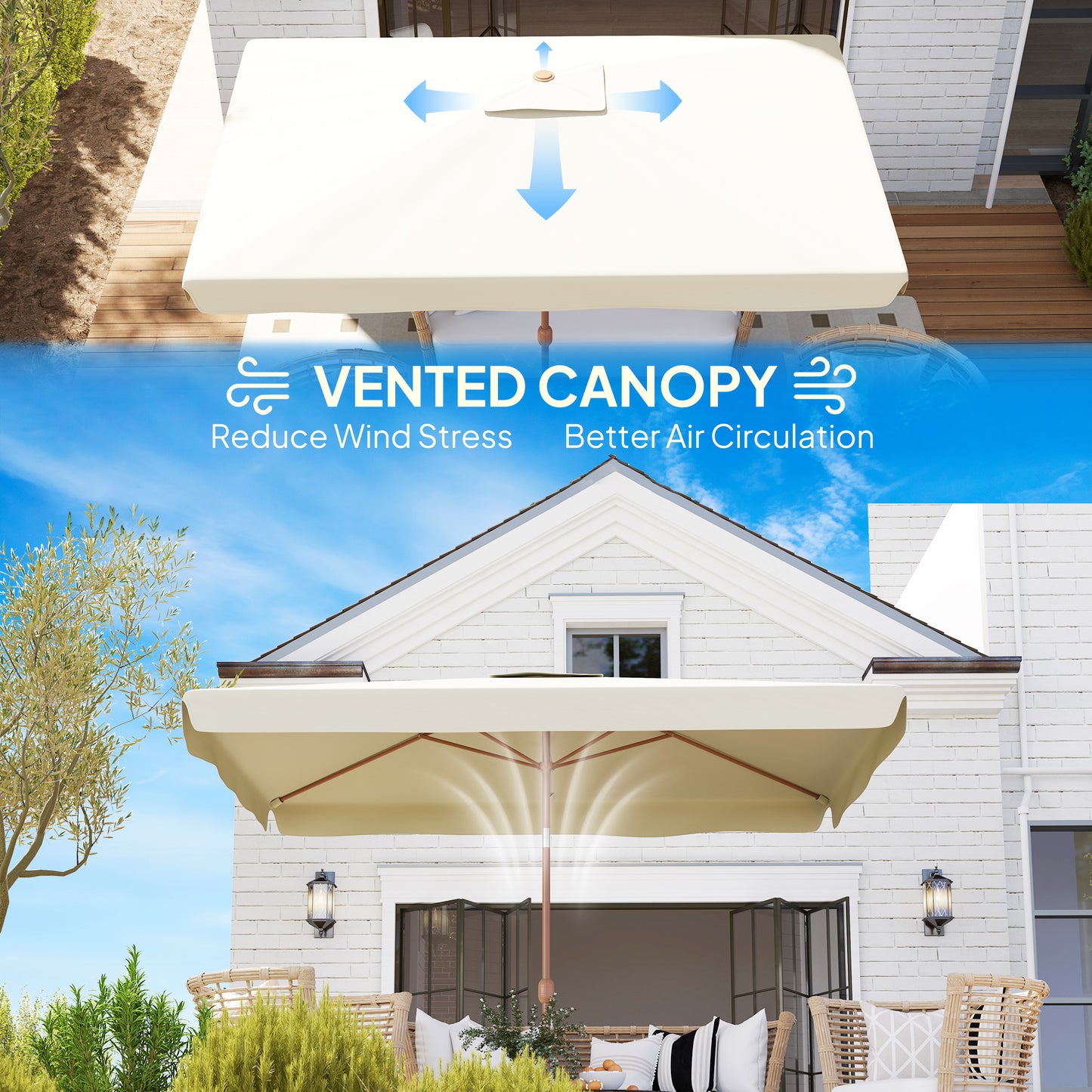 Patio Umbrella 118.1" x 78.7" Outdoor Parasol UV50+ Protection in Beige