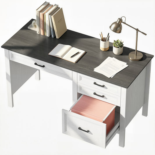 54" Farmhouse Executive Desk with Drawers - White