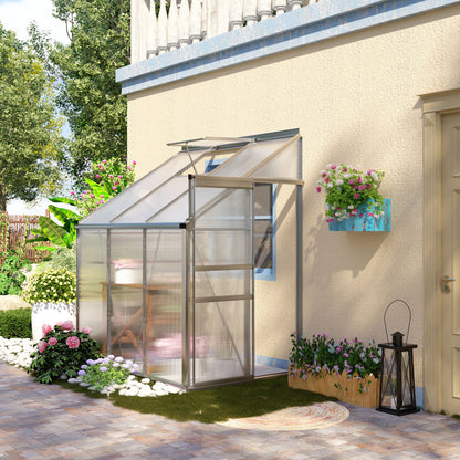 6' x 4' Clear Lean-To Polycarbonate Greenhouse with Roof Vent
