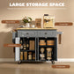 Kitchen Island with Storage, Rolling Trolley Cart with Rubber Wood Top, Spice Rack, Towel Rack, 2 Locking Brakes, Grey