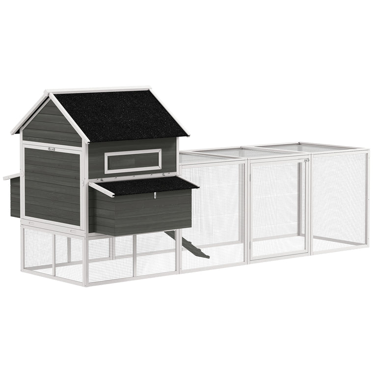 137" Dark Grey Wooden Chicken Coop with Run & Nesting Box
